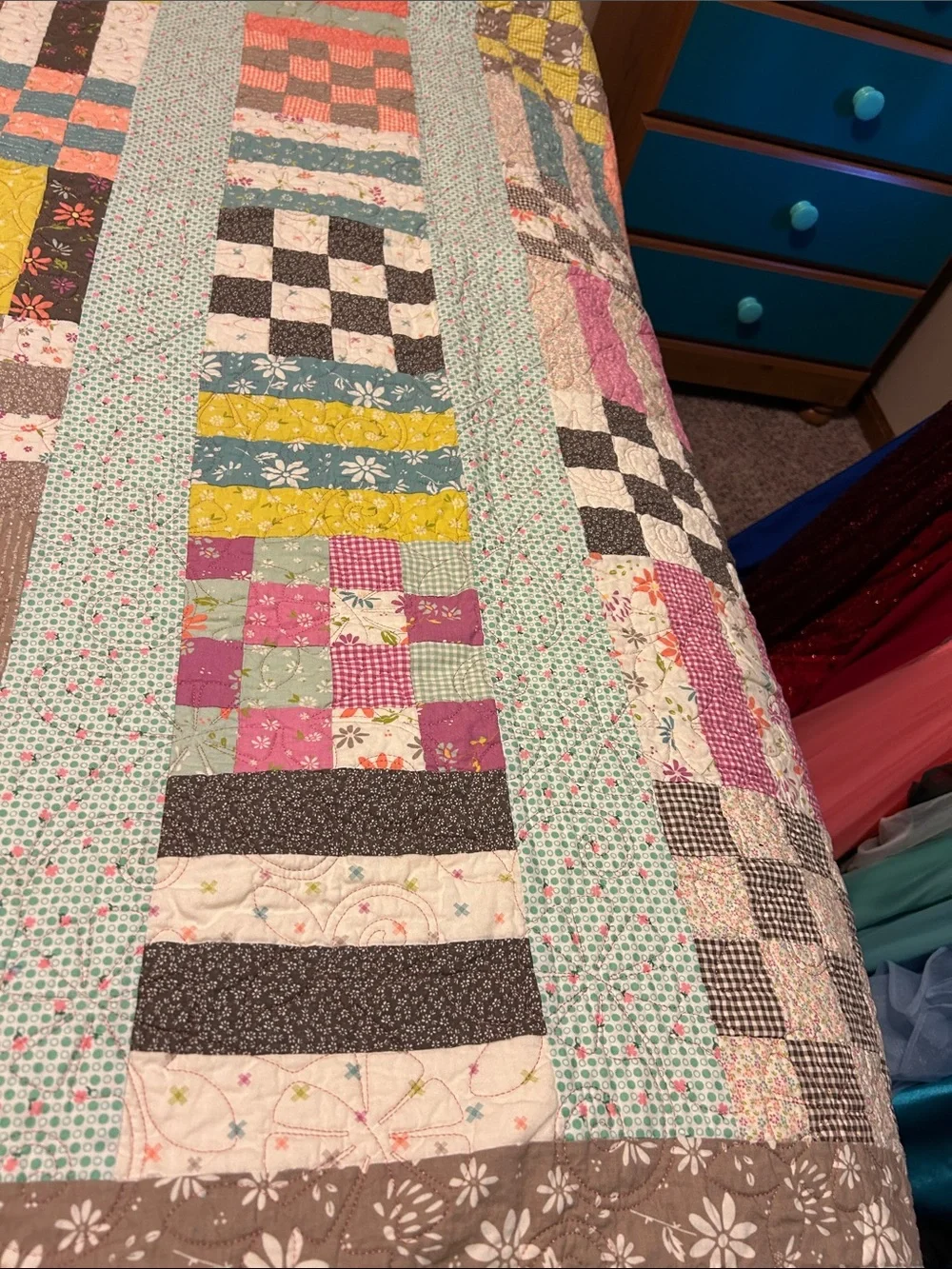 ONE OF A KIND - HANDCRAFTED Patchwork Floral Cotton Quilt Multicolor